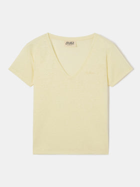 Camiseta Eloise de lino amarillo con logotipo bordado 