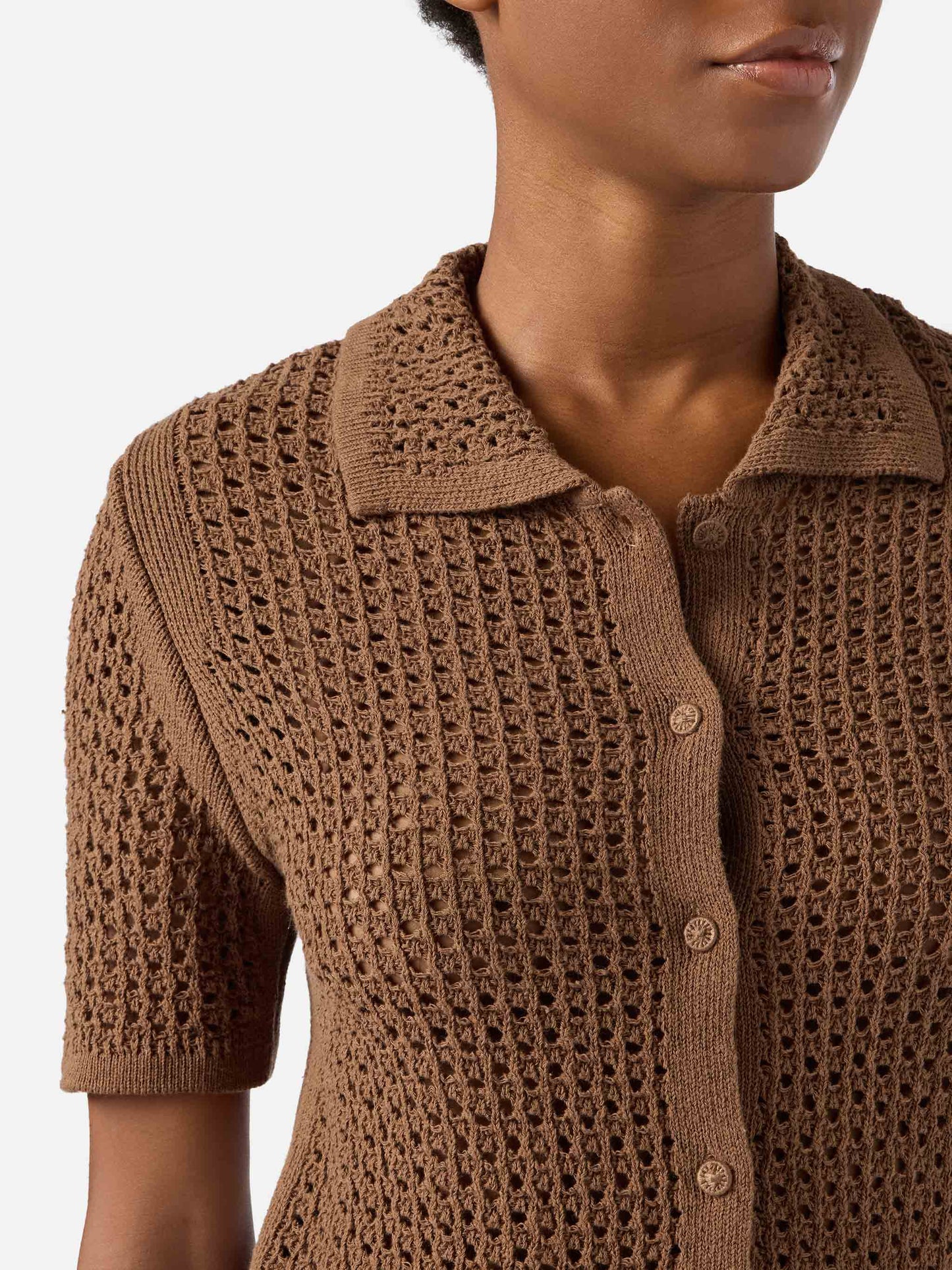 Brown Elowen cardigan in crochet