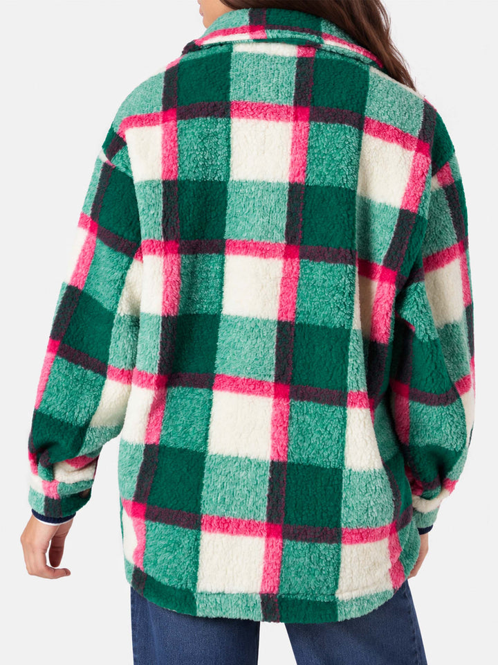 Elys Sherpa-Overshirt-Jacke mit Tartanmuster 