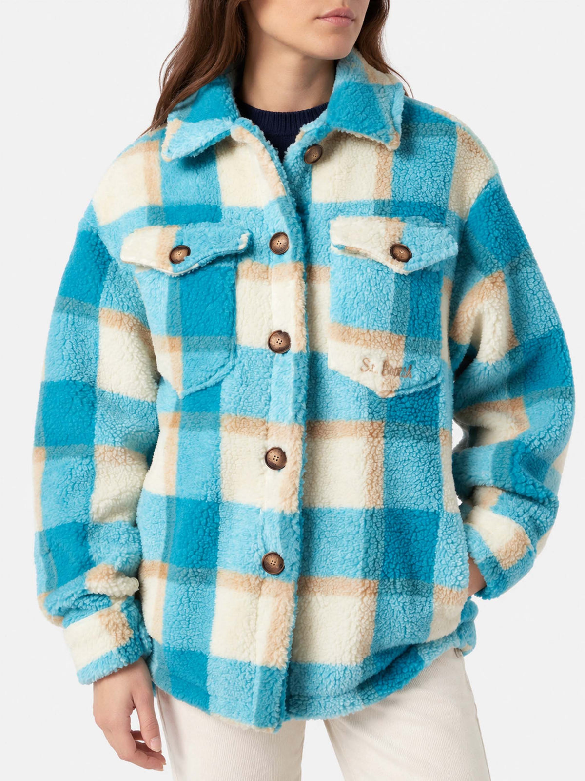 Elys Overshirt aus Tartan-Sherpa 