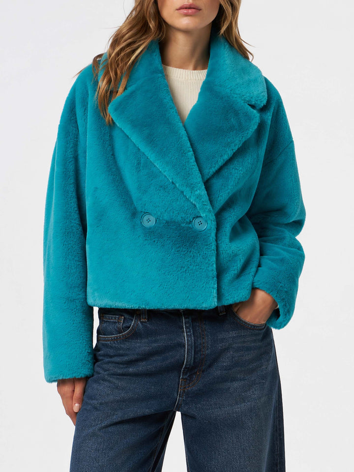 Veste courte Emelyn en fausse fourrure teal 