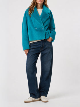 Veste courte Emelyn en fausse fourrure teal 