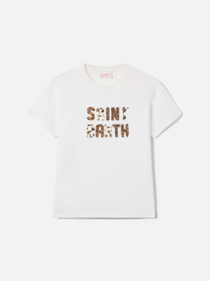 Camiseta Emilie blanca con parche de logotipo bordado con estampado animal 