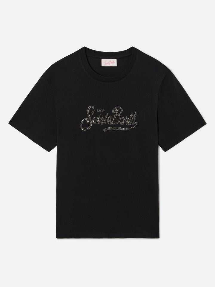 T-shirt Emilie noir avec logo en strass 