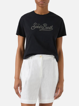 T-shirt Emilie noir avec logo en strass 