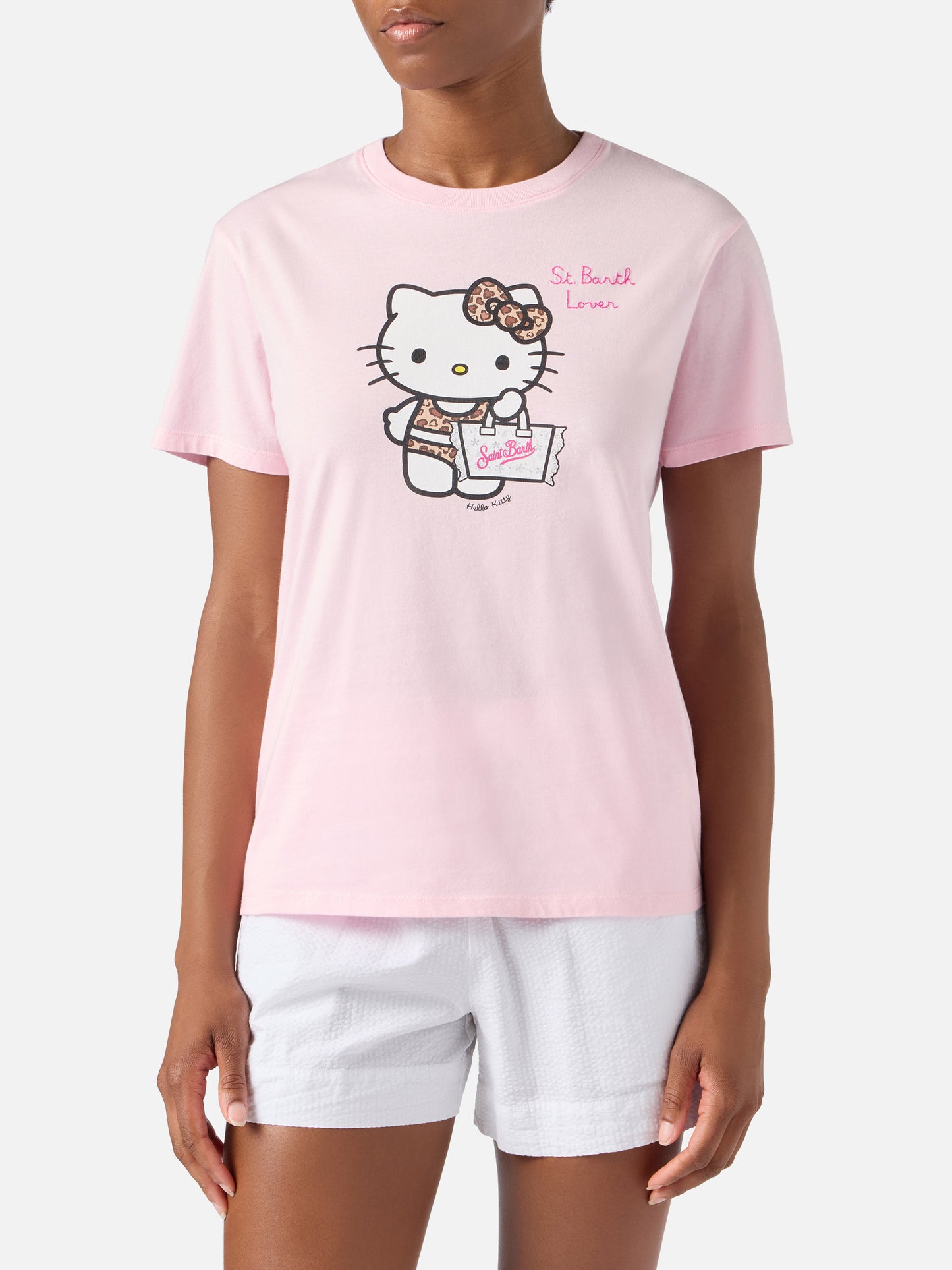 T-shirt Emilie rosa con stampa Hello Kitty e ricamo St. Barth Lover | Special edition