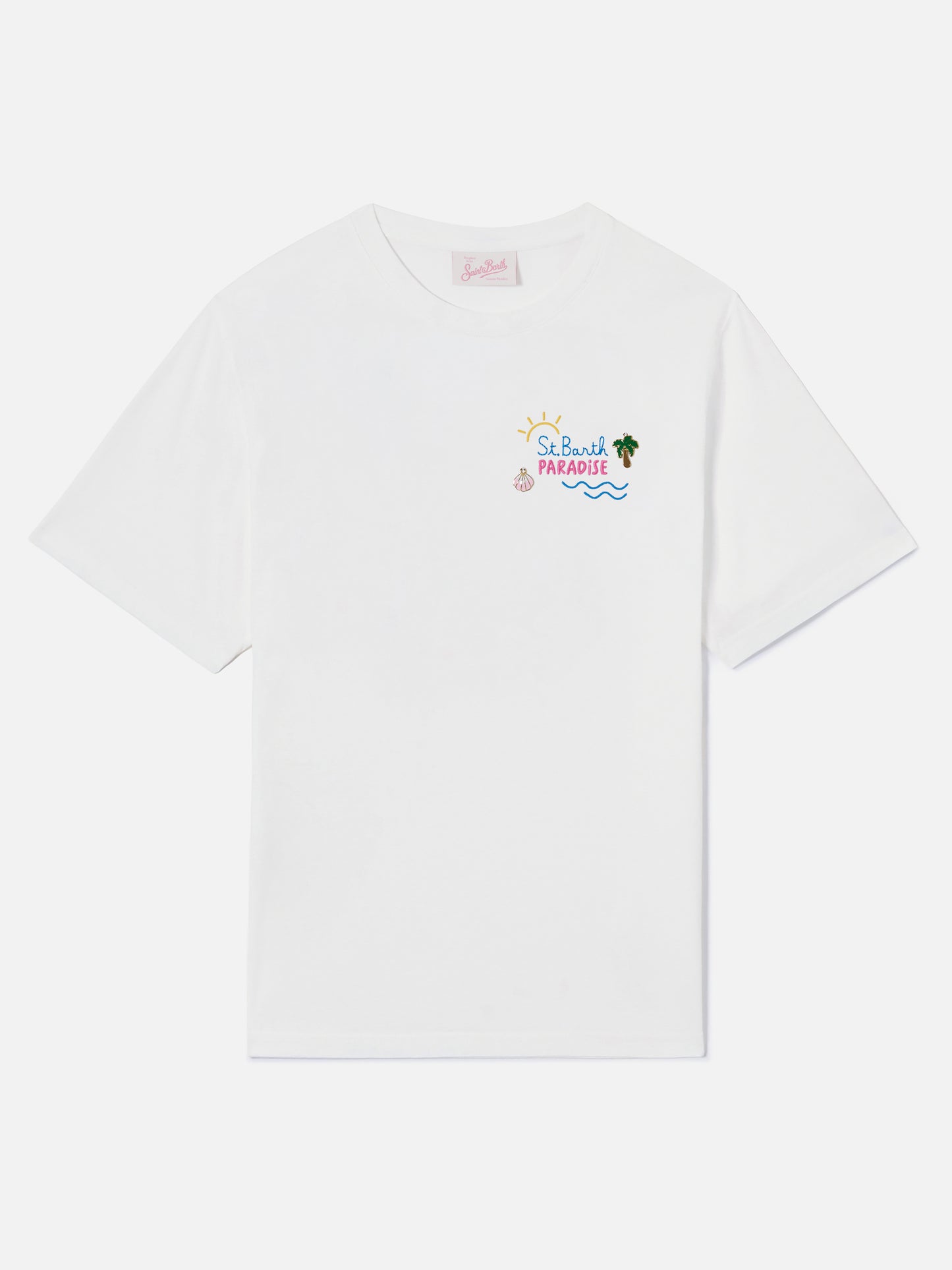White Emilie T-shirt with St. Barth Paradise charm embroidery