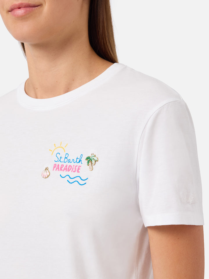 T-shirt Emilie bianca con ricamo charm St. Barth Paradise