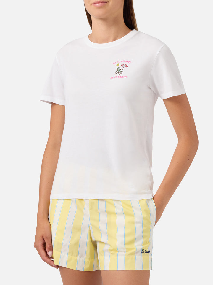 T-shirt Emily blanc avec broderie strass Sotto al Sole di St. Barth 