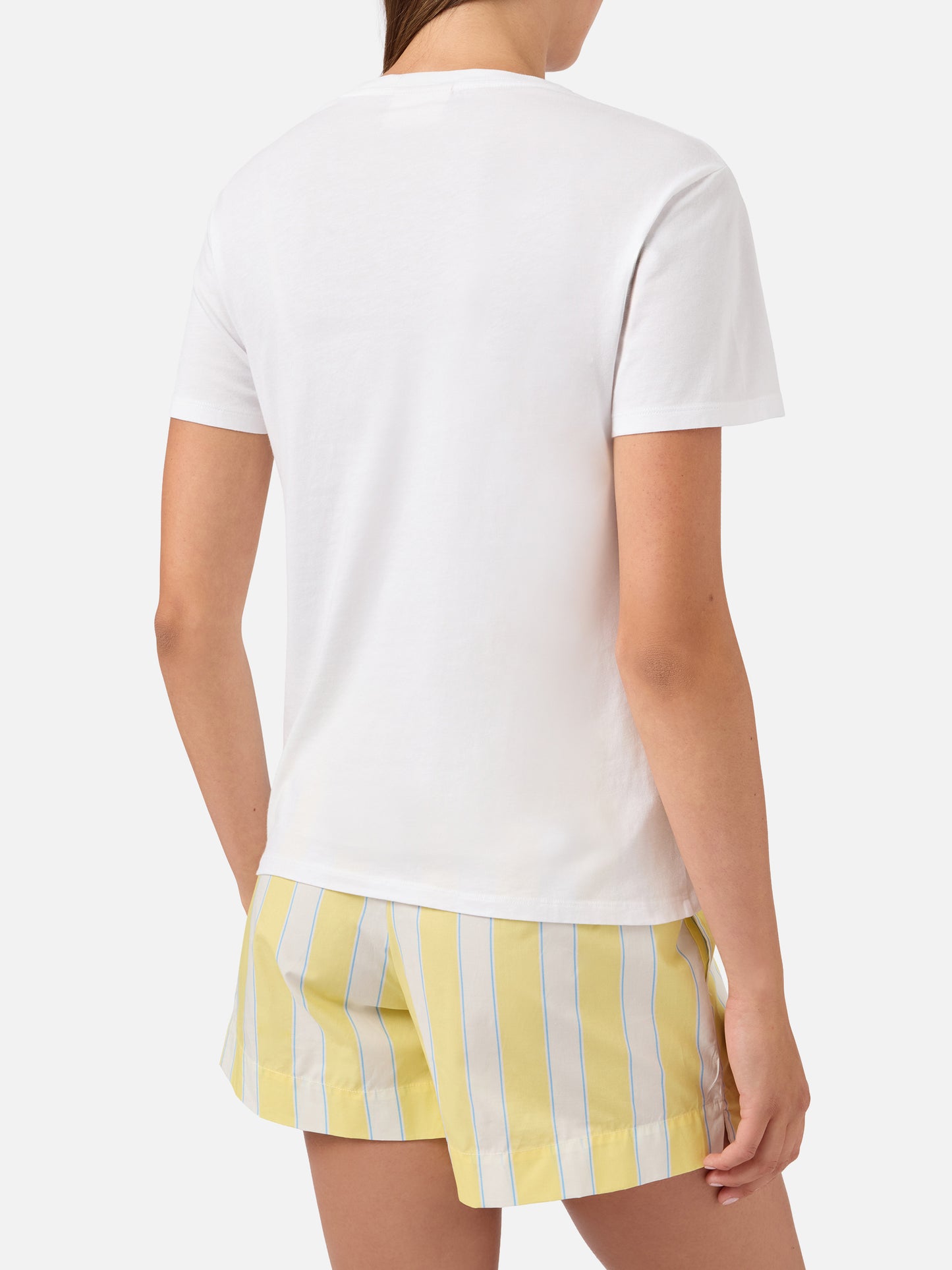 White Emily t-shirt with Sotto al Sole di St. Barth strass embroidery