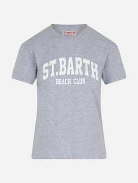 Woman cotton jersey crewneck t-shirt Emilie with Saint Barth Beach Club print - MC2 Saint Barth