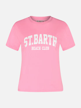 Woman cotton jersey crewneck t-shirt Emilie with Saint Barth Beach Club print - MC2 Saint Barth