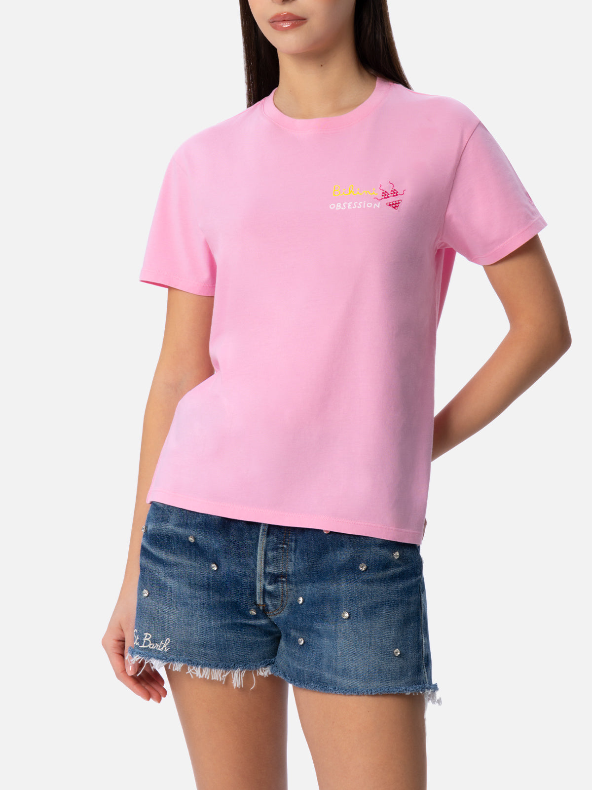 Woman cotton jersey crewneck t-shirt Emilie with Bikini Obsession embroidery - MC2 Saint Barth