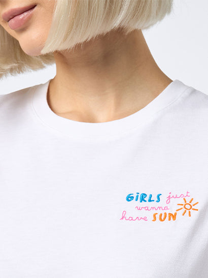 Woman cotton jersey crewneck t-shirt Emilie with Girls just wanna have Sun embroidery - MC2 Saint Barth