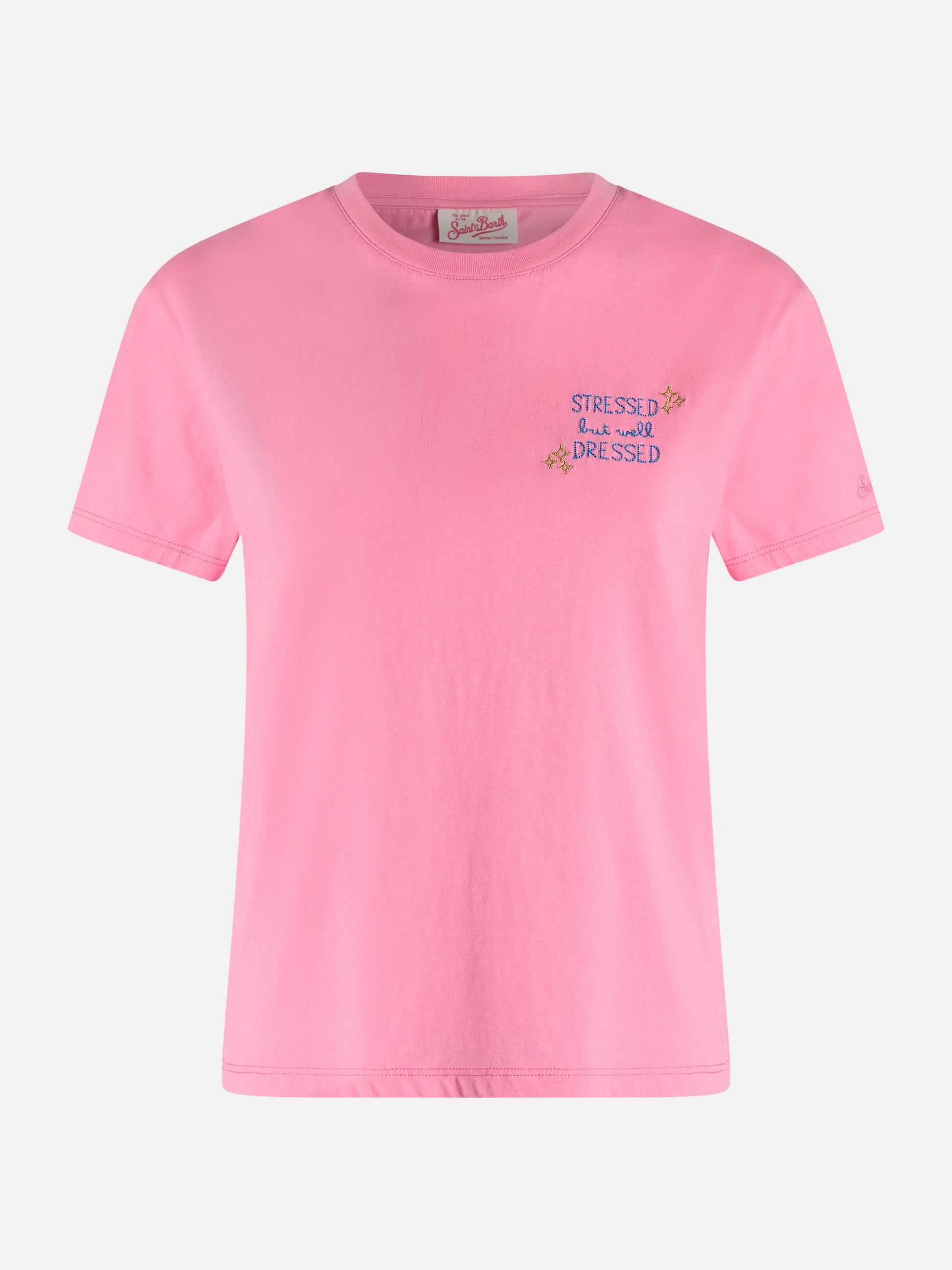 Woman cotton jersey crewneck t-shirt Emilie with Stressed but Well Dressed embroidery - MC2 Saint Barth