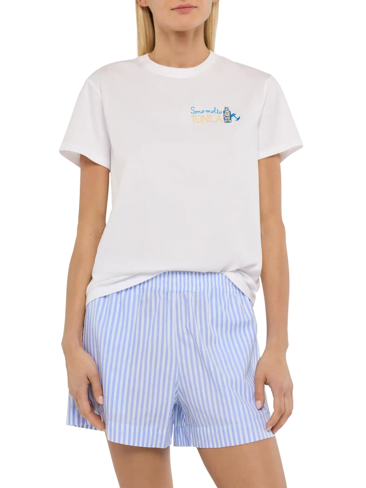 White Emilie T-shirt with Sono molto Tonica embroidery
