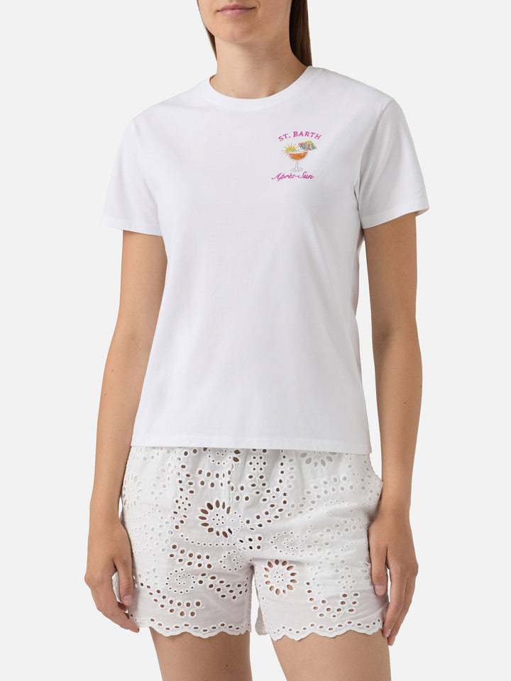 White Emilie T-shirt with Après-Sun embroidery and rhinestones