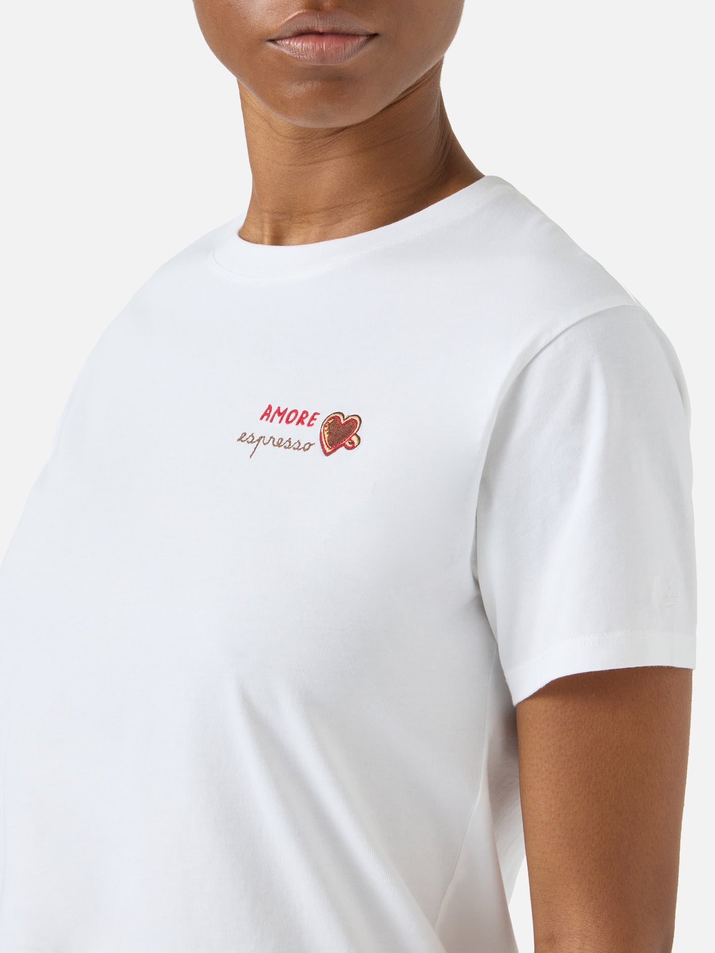 T-shirt Emilie bianca con ricamo Amore Espresso