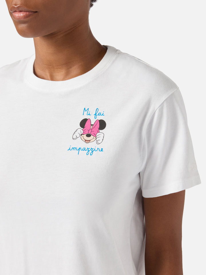 T-shirt Emilie bianca con stampa Minnie e ricamo Mi fai impazzire | Special edition