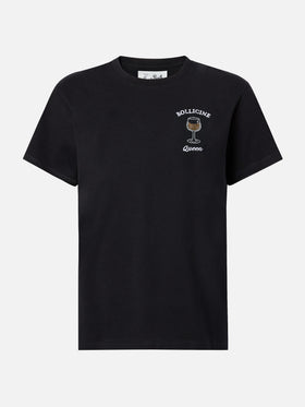 Emilie cotton T-shirt in black with Bollicine Queen rhinestone appliqué