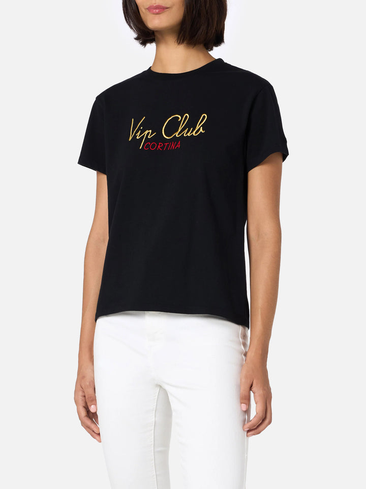 Black Emilie t-shirt with Vip Club Cortina embroidery | Special Edition