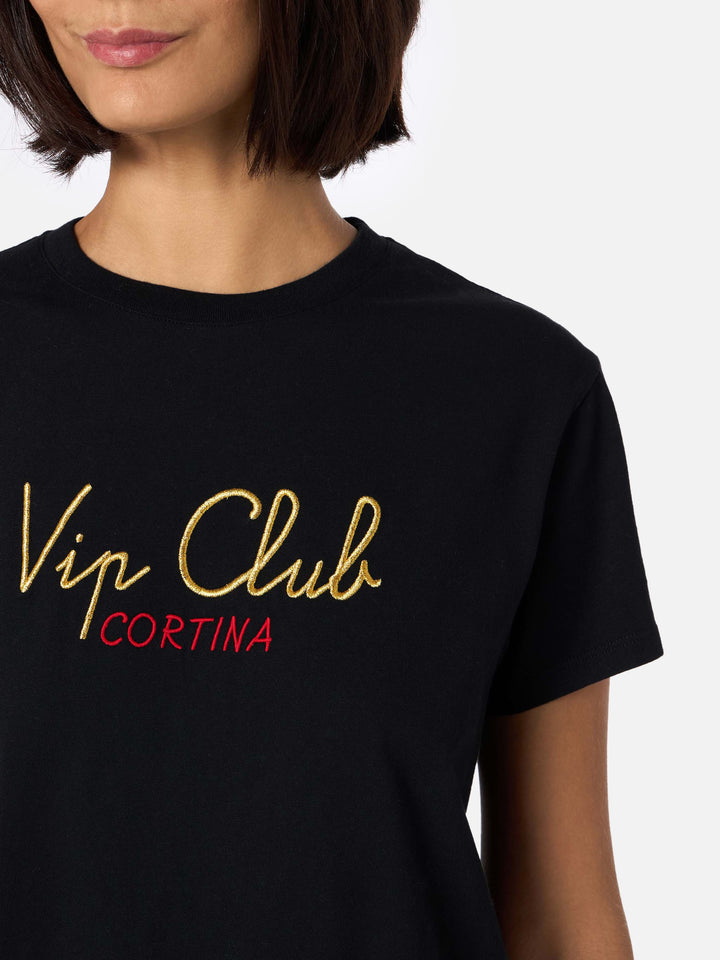 Black Emilie t-shirt with Vip Club Cortina embroidery | Special Edition