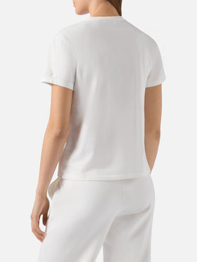 Weißes Emilie T-Shirt aus Baumwolle mit Love is in the air-Stickerei 