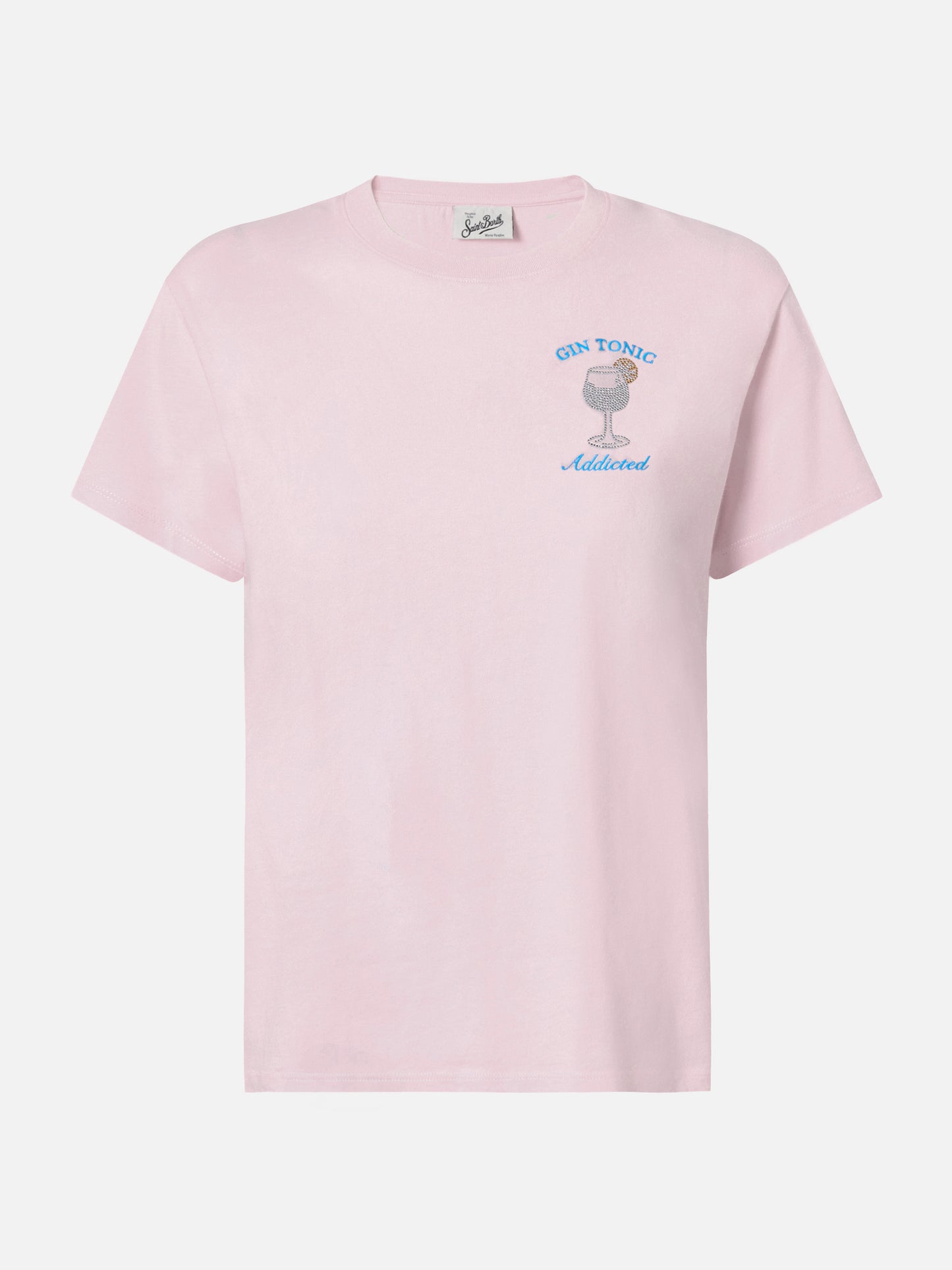Camiseta Emilie de algodón en rosa con aplicación de strass Gin Tonic addicted 