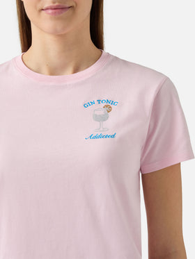 Camiseta Emilie de algodón en rosa con aplicación de strass Gin Tonic addicted 