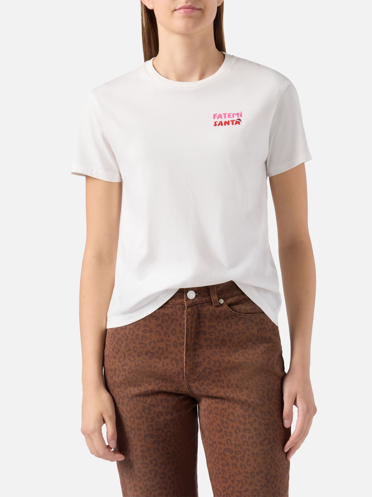 Emilie T-Shirt aus Bio-Baumwolle in Weiß mit Fatemi-Santa-Stickerei