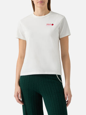 Camiseta de algodón Emilie en blanco con bordado Mela Meno 