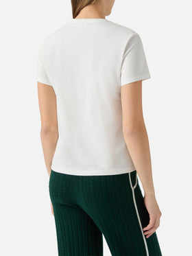 Camiseta de algodón Emilie en blanco con bordado Mela Meno 