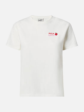 Camiseta de algodón Emilie en blanco con bordado Mela Meno 