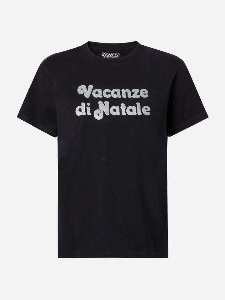 Camiseta de algodón Emilie en negro con estampado glitter Vacanze di Natale | VACANZE DI NATALE SPECIAL EDITION 
