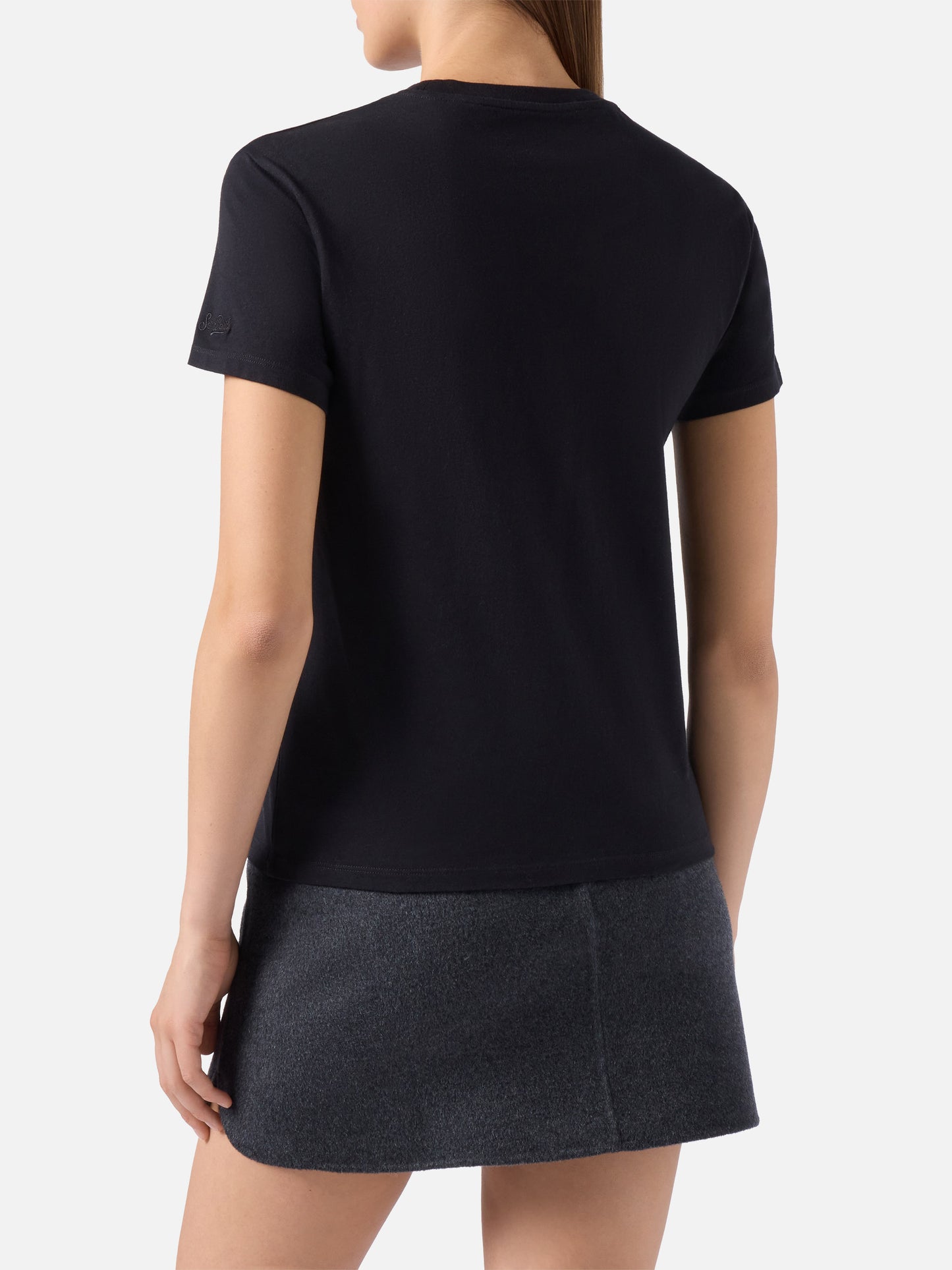 Emilie Baumwoll-T-Shirt in Schwarz mit „Vacanze di Natale“-Glitzerdruck | VACANZE DI NATALE SONDERAUSGABE