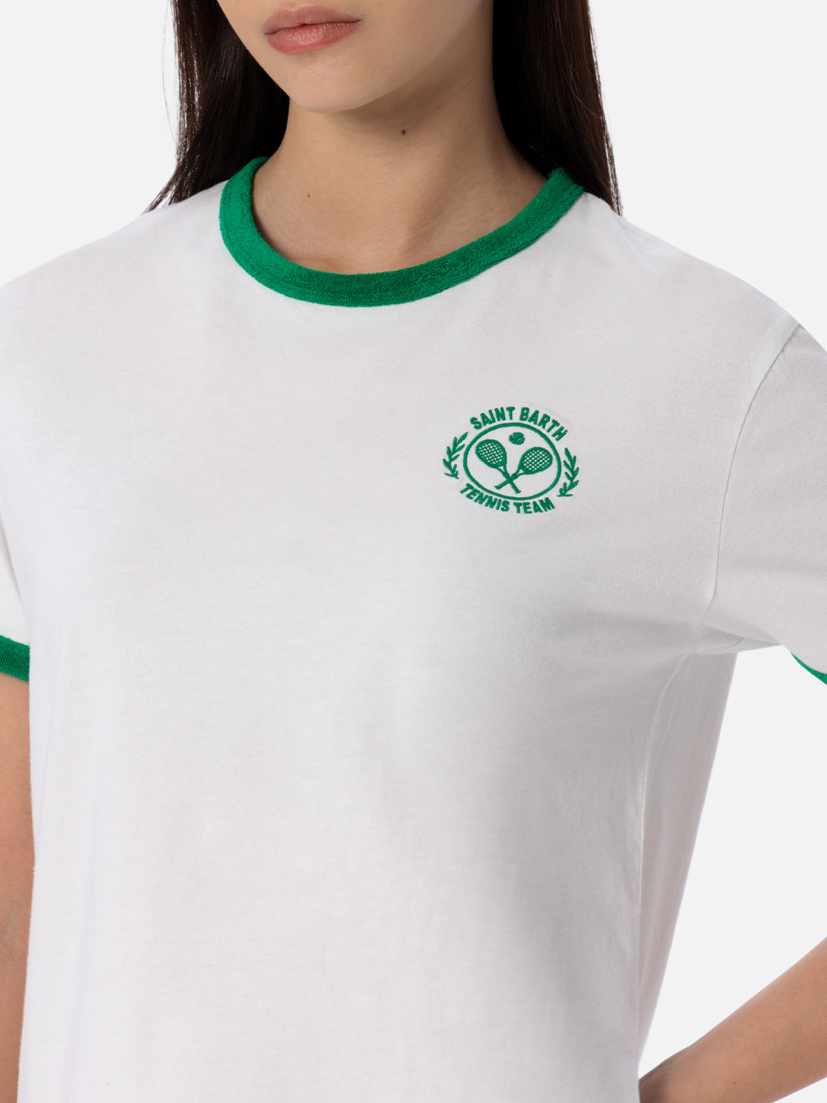Woman cotton jersey crewneck t-shirt Emilie with terry details - MC2 Saint Barth