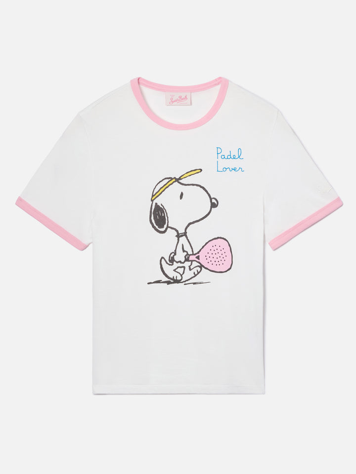 Camiseta blanca Emilie String con estampado de Snoopy y bordado Padel Lover | Edición especial 