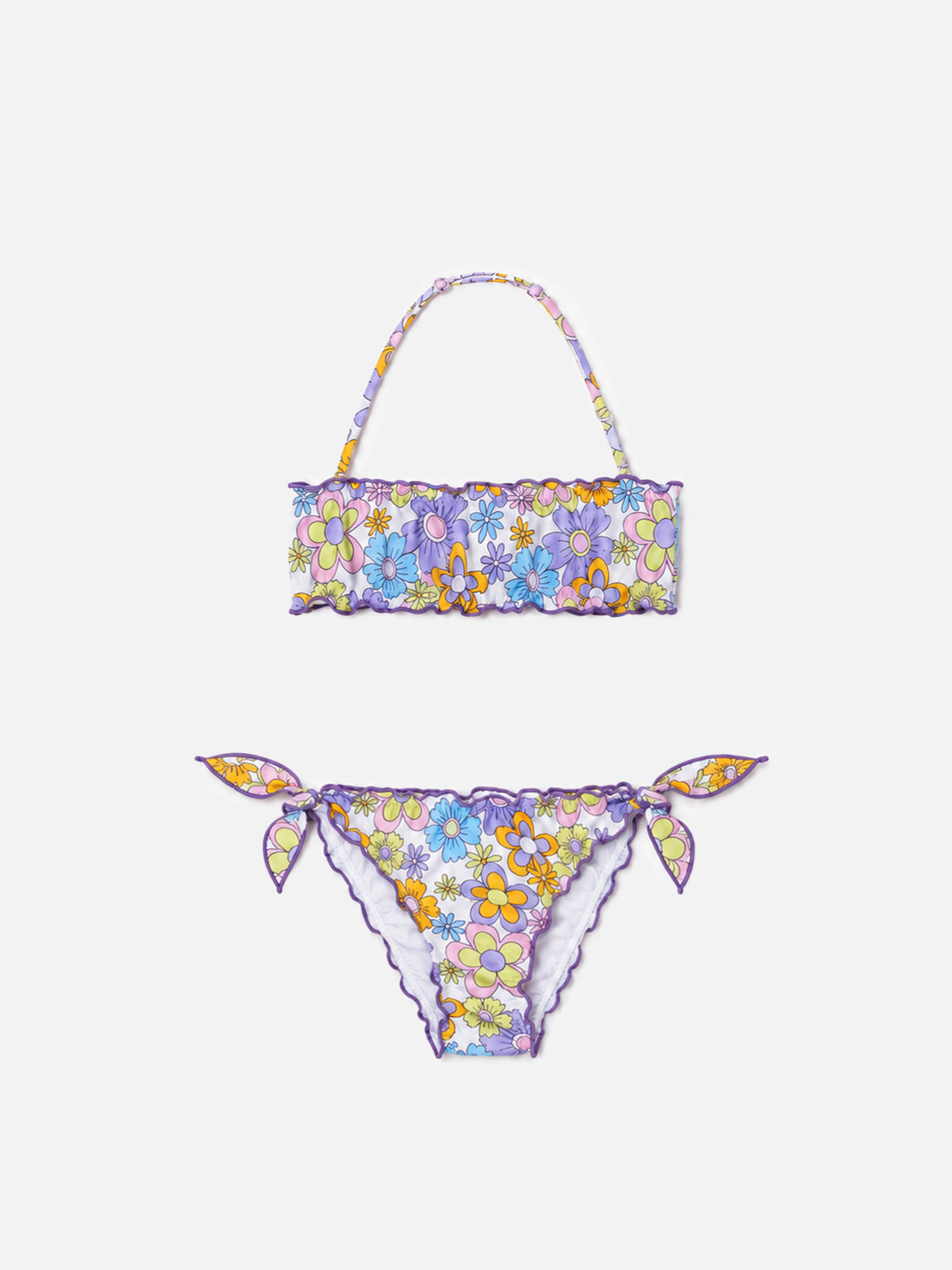 Bikini bandeau pour fille à imprimé fleurs multicolores 