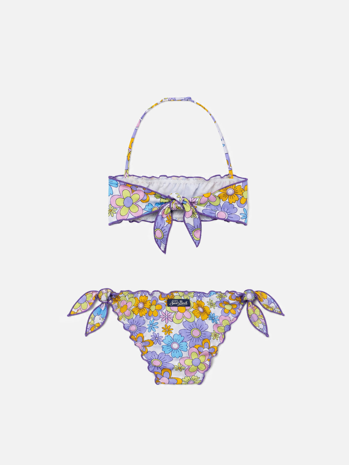 Bikini bandeau pour fille à imprimé fleurs multicolores 