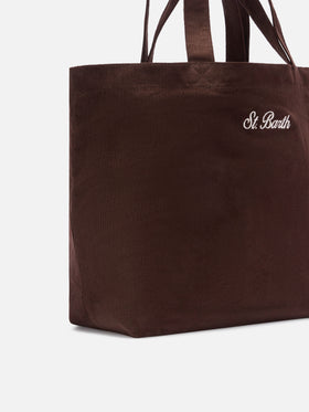 Sac tote Essential en velours côtelé marron avec logo brodé 