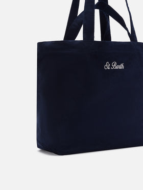 Sac tote Essential en velours côtelé blue avec broderie du logo 