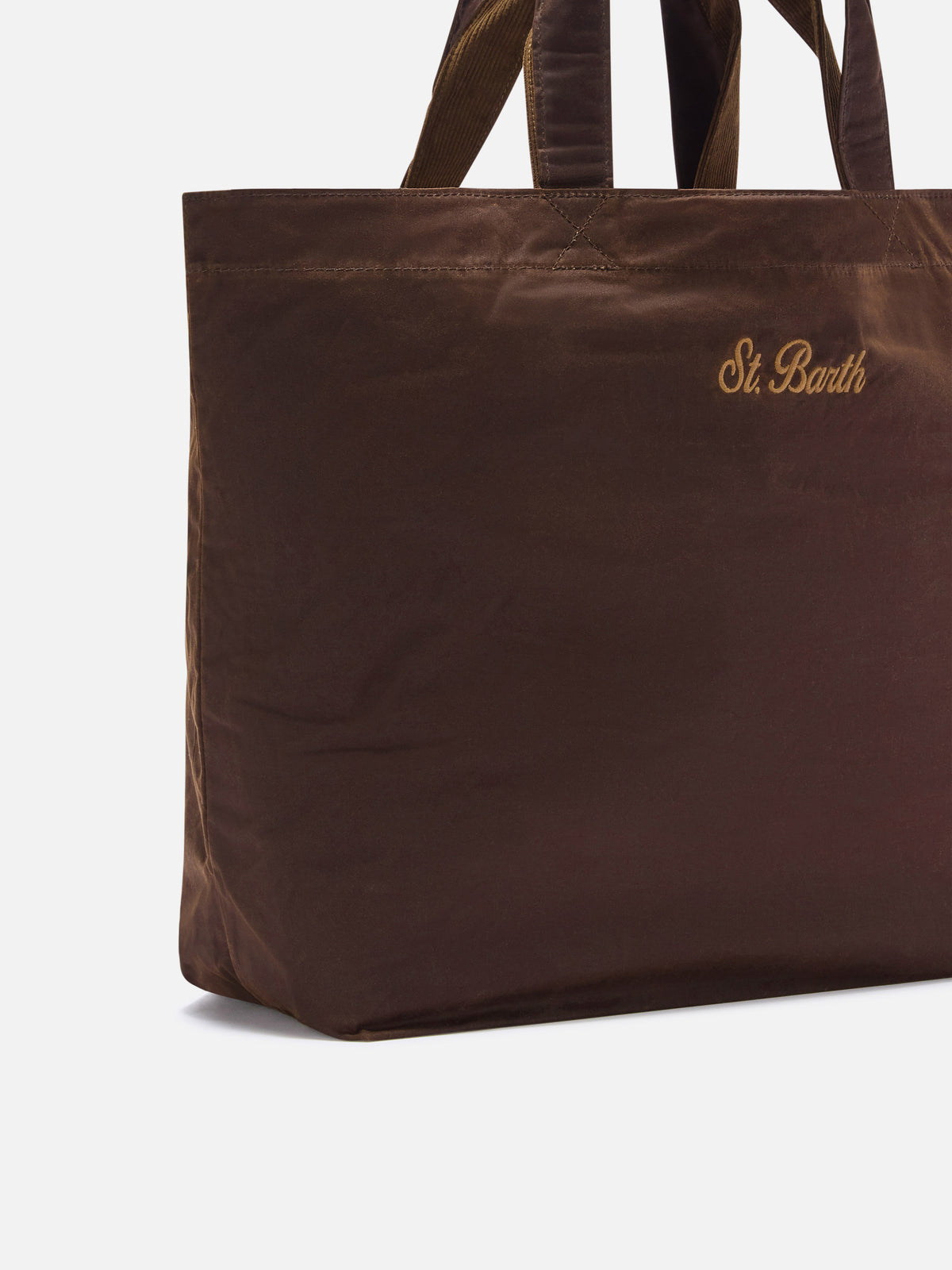 Shopper Essential marrone in tessuto cerato con ricamo logo