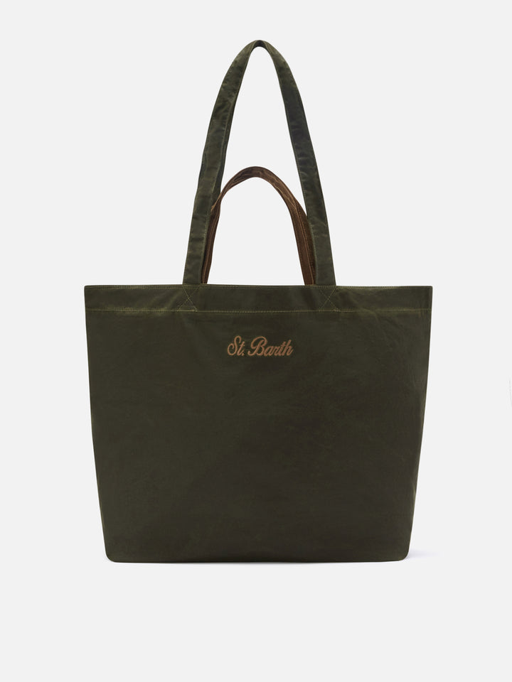 Sac Essential en tote ciré vert militaire avec logo brodé 