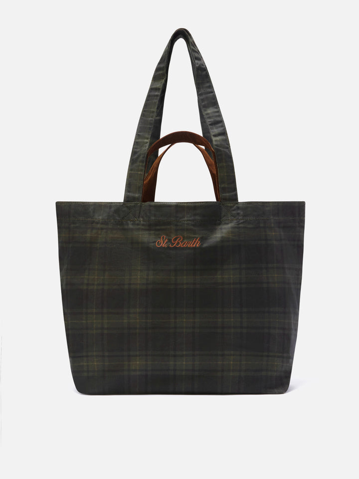 Sac tote essentiel ciré à motif tartan 