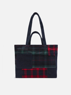 Unverzichtbare tote Tasche aus Patchwork-Denim und Tartan 