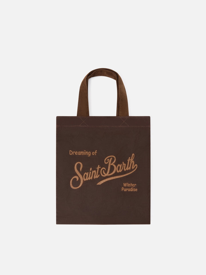 Brown Mini Essential waxed tote bag with logo embroidery