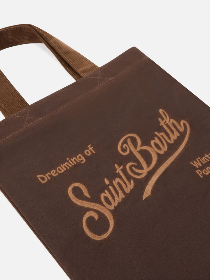 Brown Mini Essential waxed tote bag with logo embroidery