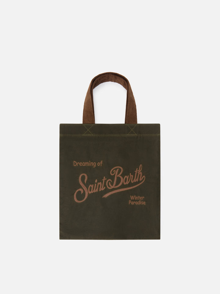 Military green Mini Essential waxed tote bag with logo embroidery