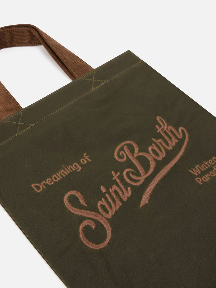 Military green Mini Essential waxed tote bag with logo embroidery