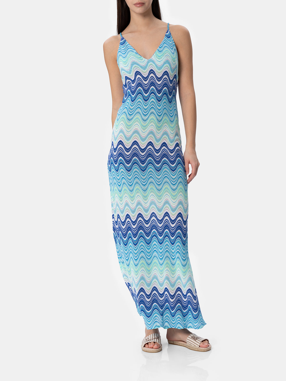 Woman raschel knit light blue slip dress Eydis